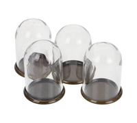 Angoily 4 Pièces Cloche Verre Mini Ronde pour Maison de Poupée Lot Base Métal Protection Fleurs Préservées Vitrine Décorative pour Micropaysage DIY