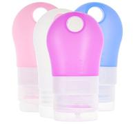 Angoily 4 Pièces Lot de Flacons de Voyage Silicone Bouteilles Cosmétiques Légères et Durables Flacons Rechargeables Transparents pour Lotion avec Pochette Zippée Pvc Assortiment Rose Bleu