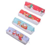 Angoily 4 Pièces Trousse à Crayons de Noël Sac de Rangement pour Stylos et Accessoires Scolaires Pochette Pratique Motifs Fille Cloche Sapin Père Noël Ours Assortiment de Couleurs
