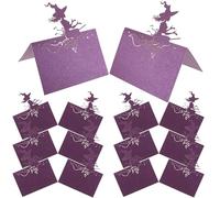 Angoily 50 Pièces Cartes de Table Halloween Sorcière Élégantes en Papier pour Mariage Espace pour Nom et Numéro, Couleur Pourpre, Style Raffiné, Usage Pratique pour Dîners et Fêtes