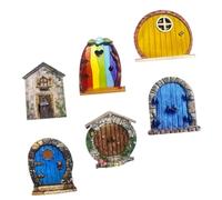Angoily 6 pièces Décoration de Jardin Miniature Bois Porte Féerique Bois Sculpté Décor Extérieur avec Détails Délicats Finition Polie Sécurisée pour Entrée de Jardin