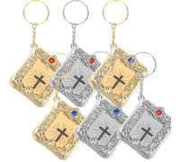 Angoily 6 pièces Porte-clés Bible Miniature Vintage Creux Pendentif Religieux Décoratif pour Clés Sacs et Baptêmes Cadeaux Garçon Fille Or et Argent