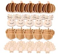 Angoily 60 Pièces Halloween Diy Wooden Cutouts Lightweight Smooth Unfinished Wood Slices For Craft Decoration Pumpkin Turkey Reindeer Design For Hanging Ornaments And Creative Home