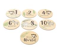 Angoily 7 Pièces Présent Rentrée Panneau en Bois Rond pour Bébé, Cartes de Croissance Mensuelle, Accessoire Photo Chic et Délicat pour Souvenirs de Naissance