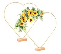 Angoily Anneaux Métalliques de Cœur Lune 30 CM Doré 3 MM Support en Bois Naturel pour Centre de Table Couronne DIY Macramé Décoration de Mariage et Loisirs Créatifs
