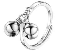 Angoily Bague Clochette à Bille Double Anneau Ouvert en Cuivre Argenté Ajustable Flexible pour Femme Élégante Quotidien et Fêtes