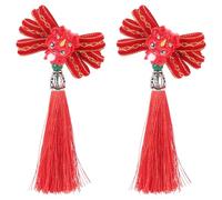 Angoily Barrettes à Cheveux Chinoises En Velours à Nœud Avec Pompon Rouge, Taille Moyenne, Accessoires Pour Adolescentes, Style Traditionnel Chinois Pour Mariage Et Festival