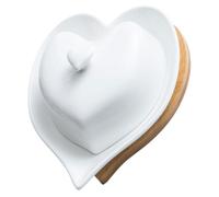 Angoily Beurrier en Céramique Blanche Couvercle Beurrier et Sucrier Poignée en Bambou Assiette à Beurre de Cœur Ensemble Cuisine et Service Compatible Usage Domestique et
