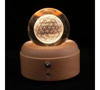 Angoily Boîte à Musique Décorative Boule de Cristal Veilleuse LED Petite Taille Piédestal en Bois Naturel Projection Lumineuse pour Décoration de Bureau et Chambre Présent Anniversaire