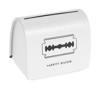 Angoily Boîte de Récupération pour Rasoirs Usagés en Métal Blanc Imprimé Conteneur Hermétique à Déchets de Rasage Rangement Portable pour Lames Utilisation Hygiénique en Salon de
