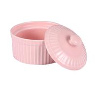 Angoily Bol à Dessert Céramique avec Couvercle Bol à Pudding Résistant Chaleur pour Cuisson et Service Petit Ramequin Rose pour Soupe et Maison Polyvalent
