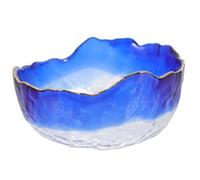 Angoily Bol à Manucure en Verre Trempé, Petit Format, Dégradé Bleu Clair Bord Doré, Bol pour Tremper les Ongles, Bain de Manucure pour Soins des Mains et Nail Art, Accessoire