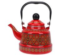 Angoily Bouilloire Émail Rouge 1,1 L pour Gaz et Induction, Théière Domestique Résistante la Chaleur, Bouilloire à Eau Chaude Bec Verseur Large, Cuisine et Théière Traditionnelle