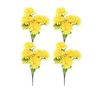 Angoily Bouquet de 4 Chrysanthèmes Artificiels Jaunes Tiges Résistantes Fleurs Décoratives pour Cimetières et Monuments Funéraires Fleurs Artificielles Extérieures Solide pour