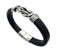Angoily Bracelet Chaîne Punk en Cuir Noir Acier Inoxydable | Style Vintage Créatif, pour Anniversaire et Performance Cosplay, Finition Noire, Design Marqué