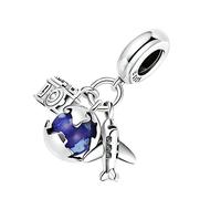 Angoily Bracelet Charme Voyageur avec Pendentif Globe et Charms Caméra Bijoux Diy avec Zircon Bleu Accessoire Unique pour Création de Bijoux