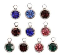 Angoily Breloque en Strass pour Création Bijoux, Pendentif Rond en Acier Inoxydable, Coloris Bleu, Lot 10 Pièces, Léger, Bijoux Mariage/Oreille