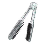 Angoily Brosse à Cheveux Double Face V-shape Poils Naturels Brosse Lissante pour Femmes Coiffure Maison et Salon Usage Professionnel, Transparente Pailletée Vert Pâle