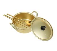 Angoily Casserole Coréenne Antiadhésive 16 Cm Profonde avec Double Poignée, Ensemble 3 Pièces Comprenant Baguettes et Cuillère Dorées, Marmite à Nouilles Instantanées, Cuisine Maison