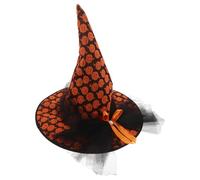 Angoily Chapeau de Sorcière Halloween Résille Décorative Taille Unique Ajustable Motifs Citrouille et Toile D’Araignée Accessoire Costume Sorcière Femme et Garçon et Filles pour Fête