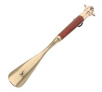 Angoily Chausse-pied Long Manche 32 Cm en Alliage Solide et Bois Décoration Tête de Vache, Réduit la Fatigue du Dos, Accessoire Chaussures pour Hommes et Femmes