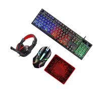 Angoily Clavier Fil Rétroéclairé avec Souris Gaming Filaire Casque et Tapis Souris Gamer pour PC Design Ergonomique et Plug and Play Éclairage LED Apaisant