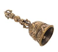Angoily Cloche Vajra Tibétaine Vintage en Cuivre, Sonorité Douce | Usage Bénédiction et Collection, Poignée Vajra Intégrée, Motifs Gravés Détaillés, Patine Naturelle