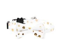 Angoily Collier pour Chat avec Clochette, Collier Nœud Imprimé Blanc, Coton Polyester et Alliage D'aluminium, Respirant et Doux Peau, pour Fête de Noël, Chat et Animal