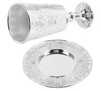 Angoily Coupe de Shabbat Coupe de Vin de Kiddouch en Alliage de Zinc 1 Set avec Soucoupe pour Shabbat et Célébrations Juives