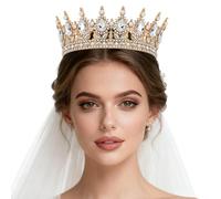 Angoily Couronne de Mariage en Alliage Doré Grand Format Strass Blancs Accessoire Coiffure pour Mariée et Demoiselle D’Honneur Serrage-Tête Couronne Baroque pour Fête et Cérémonie
