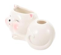 Angoily Creative Ceramic Cat Toothbrush Holder Stable Non-Slip Animal Toothpaste Stand for Bathroom Countertop