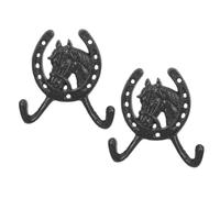 Angoily Crochet Mural en Fonte Noire Forme Tête de Cheval Fer à Cheval Vintage 2 Pièces Patère Murale Rustique pour Suspendre Manteaux Serviettes Paquet