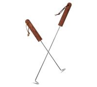 Angoily Crochets à Viande en Acier Inoxydable 2 Pièces Grand et Petit Modèle Manches en Bois Spatule à Aliments et Crochet de Retournement pour Barbecue Usage Domestique et Camping