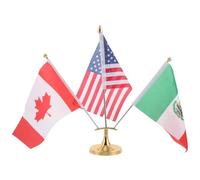 Angoily Ensemble de 3 Drapeaux de Table Américain, Mexicain et Canadien avec Mâts en Acier Inoxydable et Socles Métalliques, Mini Porte-drapeaux pour Bureau, Réunions ou Événements