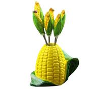 Angoily Ensemble de 6 Fourchettes à Fruits en Acier Inoxydable et Résine, Design Épi de Maïs Jaune, Bâtonnets de Dessert Réutilisables pour Fête, la Cuisine et Apéritifs Maison