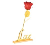 Angoily Ensemble de Rose en Feuille D’Or Socle Love Décoration Saint-Valentin Ornement Alphabet Romantique Présent Créatif pour Couple Décor Maison et Bureau Rouge Éclatant