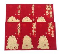 Angoily Enveloppes Rouges Chinoises 6 Pièces Lot 2026 Année du Cheval Papier Pailleté Mat Rouge Angora Format Court pour Nouvel An Chinois Festivals Présents et Vœux Festifs