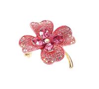 Angoily Épingle Trèfle à Quatre Feuilles Rose en Cristal pour Femmes Petite Accessoire Vêtement Robe ou Tailleur Style Vintage
