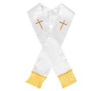 Angoily Étole de Prêtre Blanche 135 Cm Brodée d'une Croix avec Pompons, Châle D'officiant de Mariage Unisexe, Étole Traditionnelle du Clergé pour Cérémonie Religieuse et Église