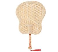 Angoily Éventail Tissé Main en Paille Beige Léger, Ventilateur Portatif Chinois pour L'été en Extérieur, Design Artisanal et Rafraîchissant