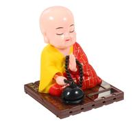 Angoily Figurine Moine Solaire à Tête Secouante Décoration Tableau Bord Voiture et Maison Sculpture Bouddha Monk Ornement Paisible pour Intérieur et Extérieur