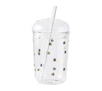 Angoily Gobelets en verre avec couvercle et paille - Gobelets esthétiques transparents - Bouteilles d'eau en verre réutilisables avec couvercle et paille pour thé, jus de fruits, café glacé