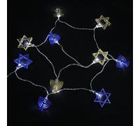Angoily Guirlande Lumineuse Décorative Hanoukka en Fer Étoiles à 6 Branches, Éclairage à Piles 2 X AA, Décoration Intérieure des Fêtes de Hanouka