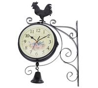 Angoily Horloge de Gare Double Face, Horloge Murale Double Face rétro Pendule Murale pour Art Mural Décoratif Extérieur Décor Antique Bureau Mural Horloge Murale De Cuisine