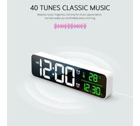 Angoily Horloge Numérique LED Grand Écran Blanc Affichage Date et Température Réveil Musical 40 Sonneries Multifonction pour Bureau Salon et Chambre Modèle à Poser ou Mural 1 Pièce