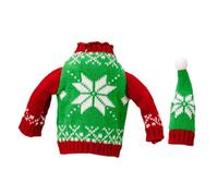 Angoily Housse de Bouteille de Vin Réutilisable en Polyester Vert à Motif Flocon Ensemble Pull et Chapeau Tricoté pour Décoration de Fête de Noël Accessoire Vin Délicat pour Restaurant
