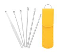 Angoily Kit 6 Pièces Cuillères de Nettoyage des Oreilles en Acier Inoxydable avec Étui Jaune, Dissolvant de Cérumen Sûr et Fiable pour Nettoyage Oreille la Maison