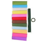 Angoily Kit de Fabrication de Bouquet de Fleurs en Papier Crépon Fait Main - 12 Rouleaux de Papier Crépon Texturé avec 1 Rouleau de Ruban Vert et 50 Tiges 40 CM - Décoration DIY pour