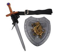 Angoily Kit Épée Médiévale et Bouclier de Chevalier en Plastique Léger Ceinture en Cuir PU, Accessoires Authentiques pour Costume Médiéval et Soirées à Thème