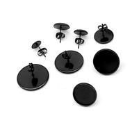Angoily Lot de 10 Bases Rondes en Acier Inoxydable Noir 8 Mm pour Fabrication De Boucles D’Oreilles, Accessoires DIY Bijoux, Plateau avec Bouchon D’Oreille, Fournitures Créatives pour Artisans